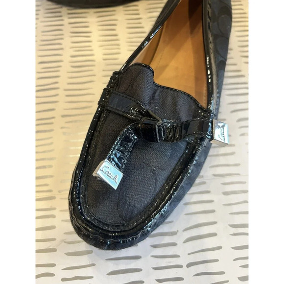 COACH Frida Black Signature Logo Canvas Loafer Size US 8.5 With Bow Detail - Picture 3 of 11